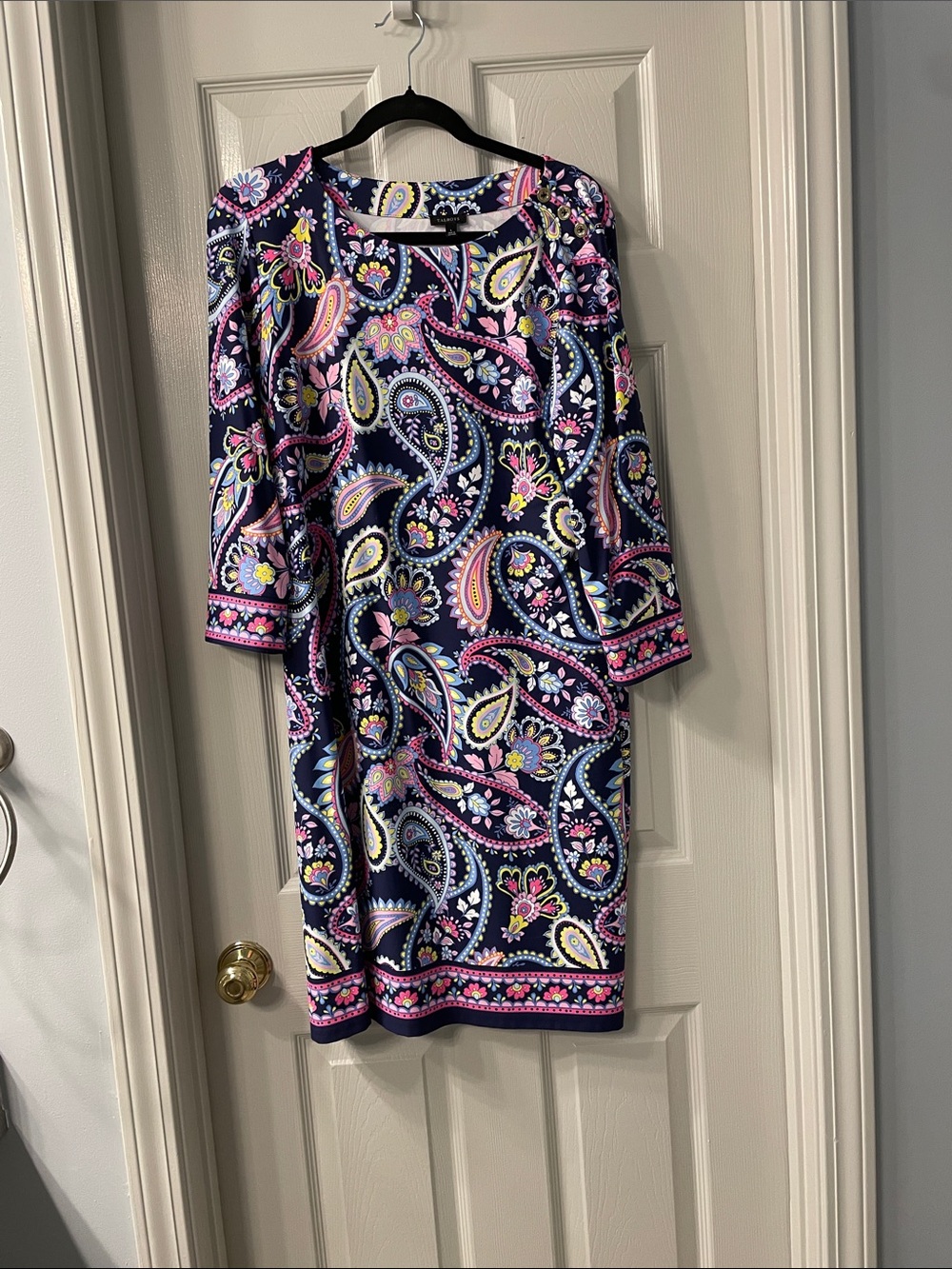 Talbots Navy Paisley Shift Dress with Pink Accents
